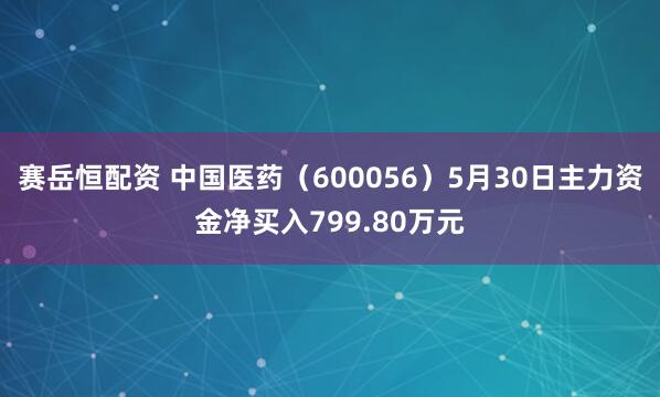 赛岳恒配资 中国医药（600056）5月30日主力资金净买入799.80万元