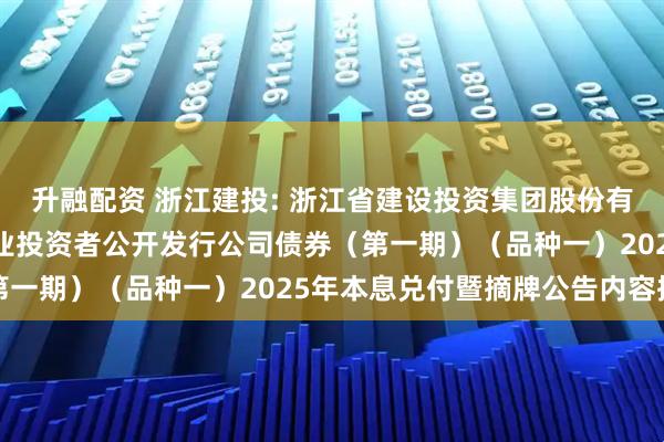升融配资 浙江建投: 浙江省建设投资集团股份有限公司2023年面向专业投资者公开发行公司债券（第一期）（品种一）2025年本息兑付暨摘牌公告内容摘要
