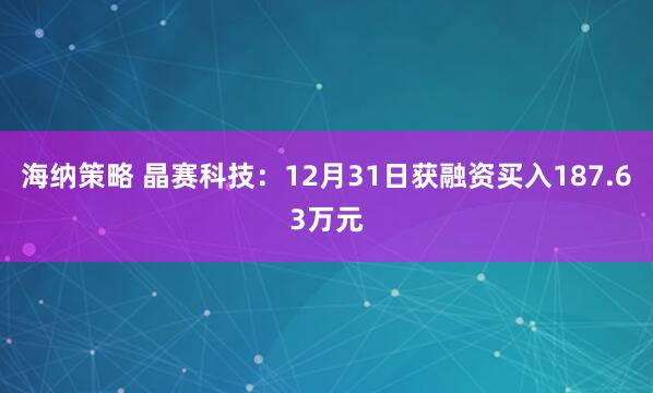海纳策略 晶赛科技：12月31日获融资买入187.63万元